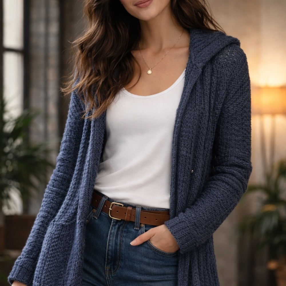 LOFT Blue Cable Knit Cardigan